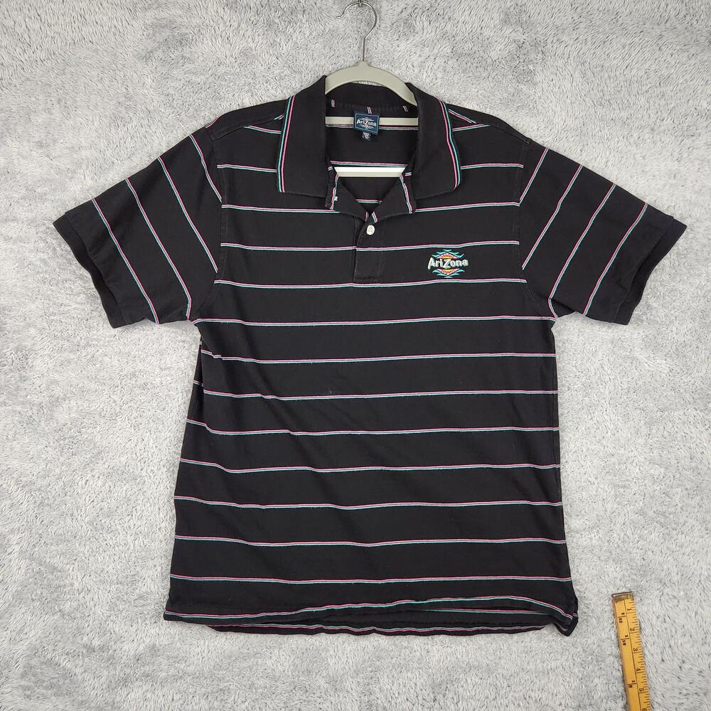 Vintage AriZona Polo Shirt Mens Large Black Stripe Southwestern Embroidered Logo